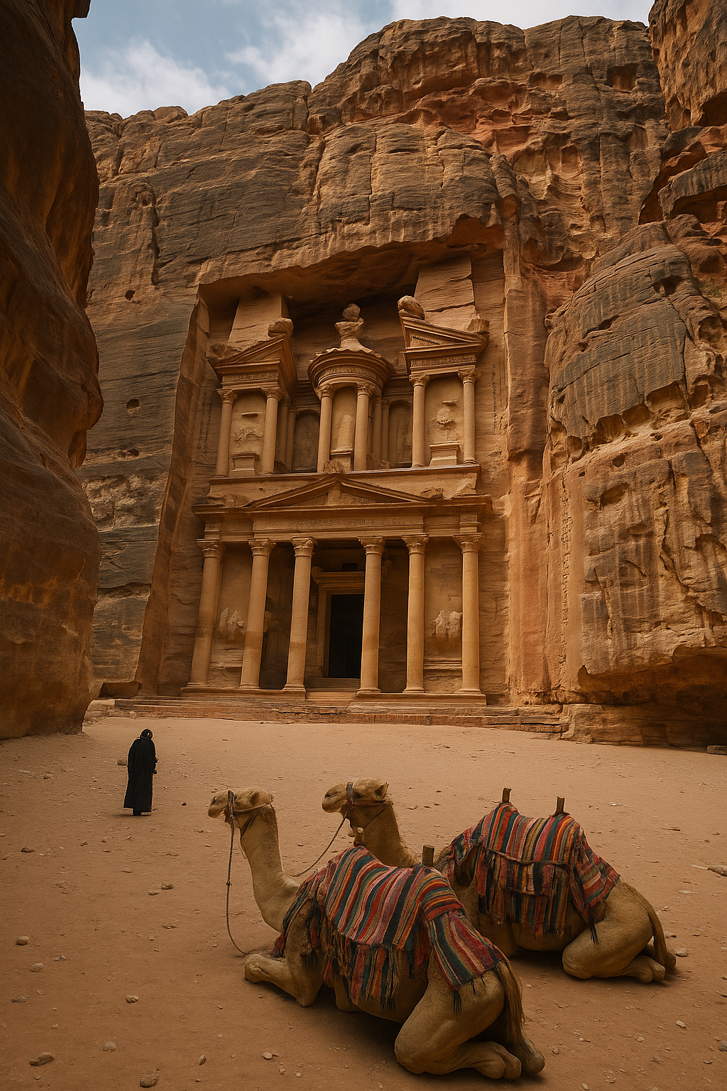 Ancient Petra Cityscape with camels